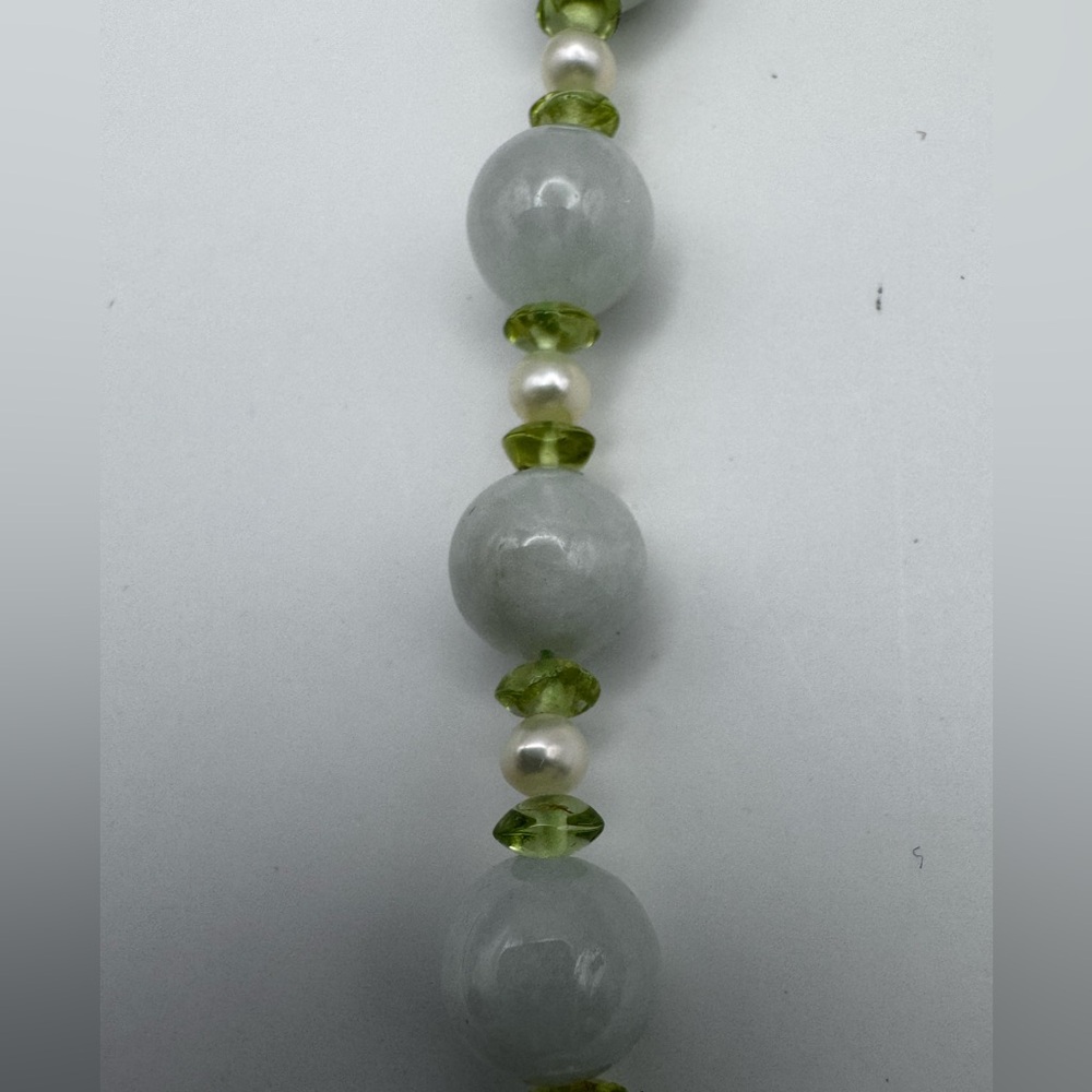 Gold Stone Jewelry Jade Pearl Peridot 14k Clasp Beaded Strand Necklace G.S.J. - Picture 5 of 12